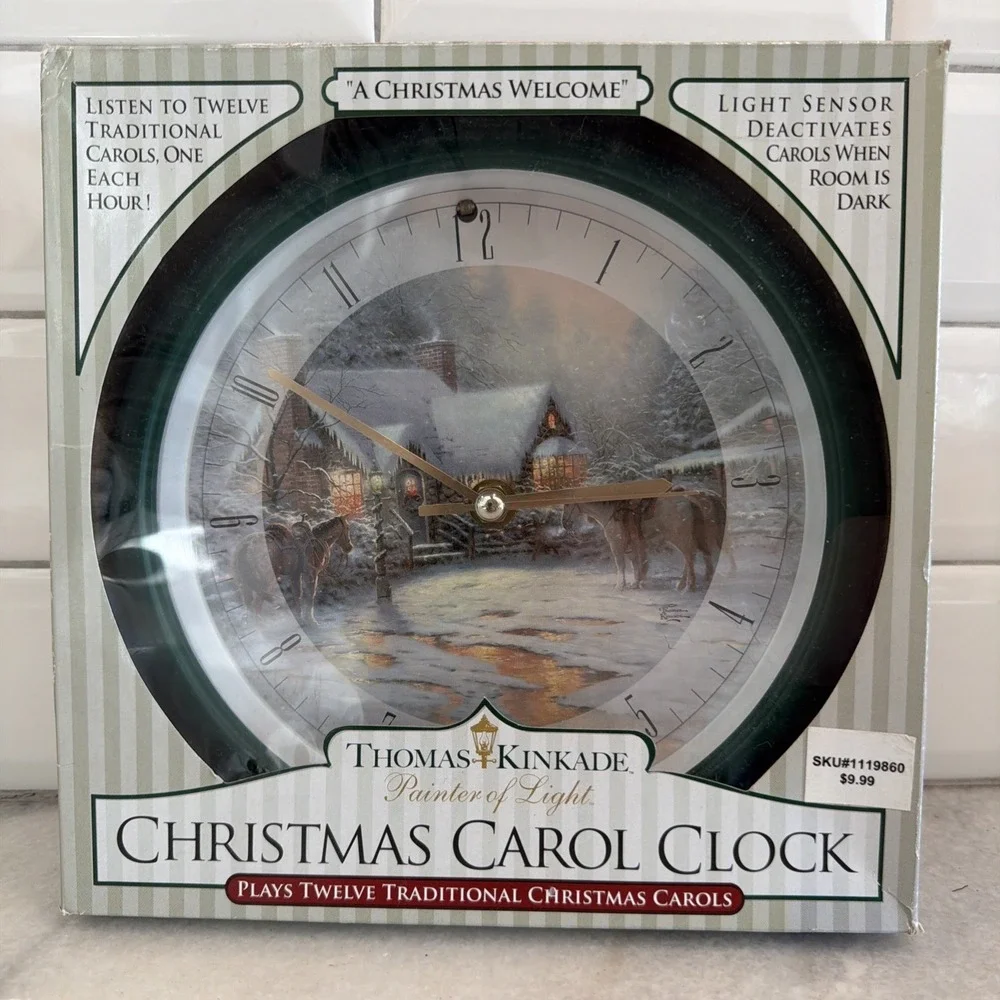 VtgThomas Kinkade‎ Christmas Carol Village Music Wall Clock 7.5